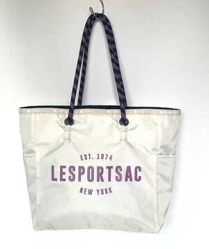 LeSportsac Small Reversible Tote Bag Blue White Ripstop Nylon Shoulder Bag